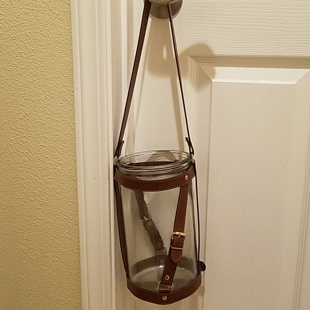 Hanging Candle/plant  holder with leather straps